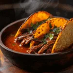 smoked birria tacos dipped in consommé