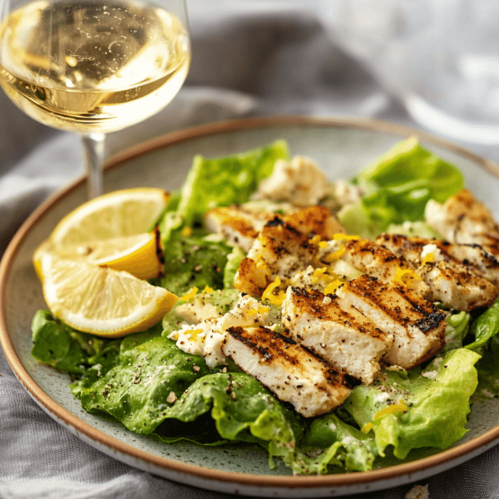 Served grilled Caesar salad with toppings