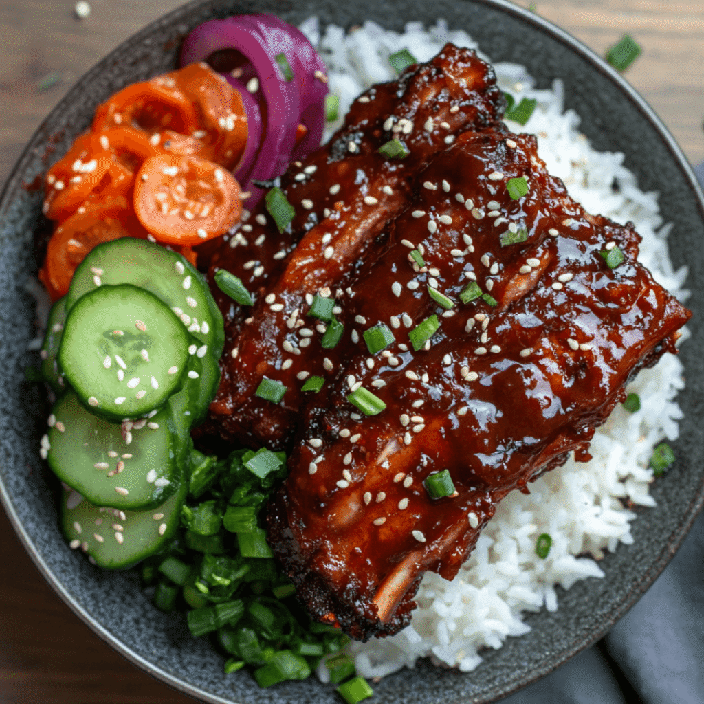 Korean Gochujang Ribs Served with Sides