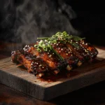 Korean Gochujang BBQ Ribs on Wooden Board