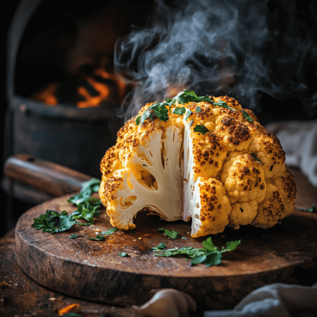 smoked cauliflower on cutting board
