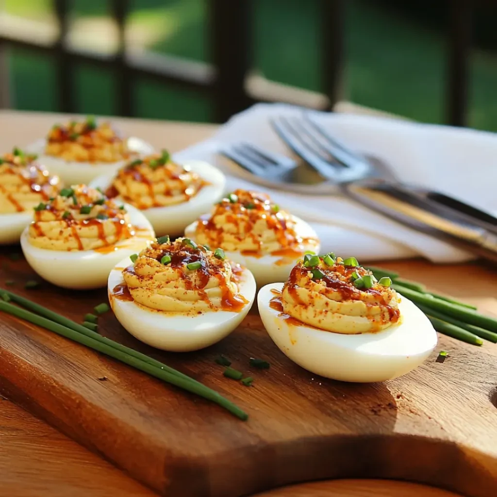 Serving BBQ deviled eggs on the grill