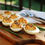 Serving BBQ deviled eggs on the grill