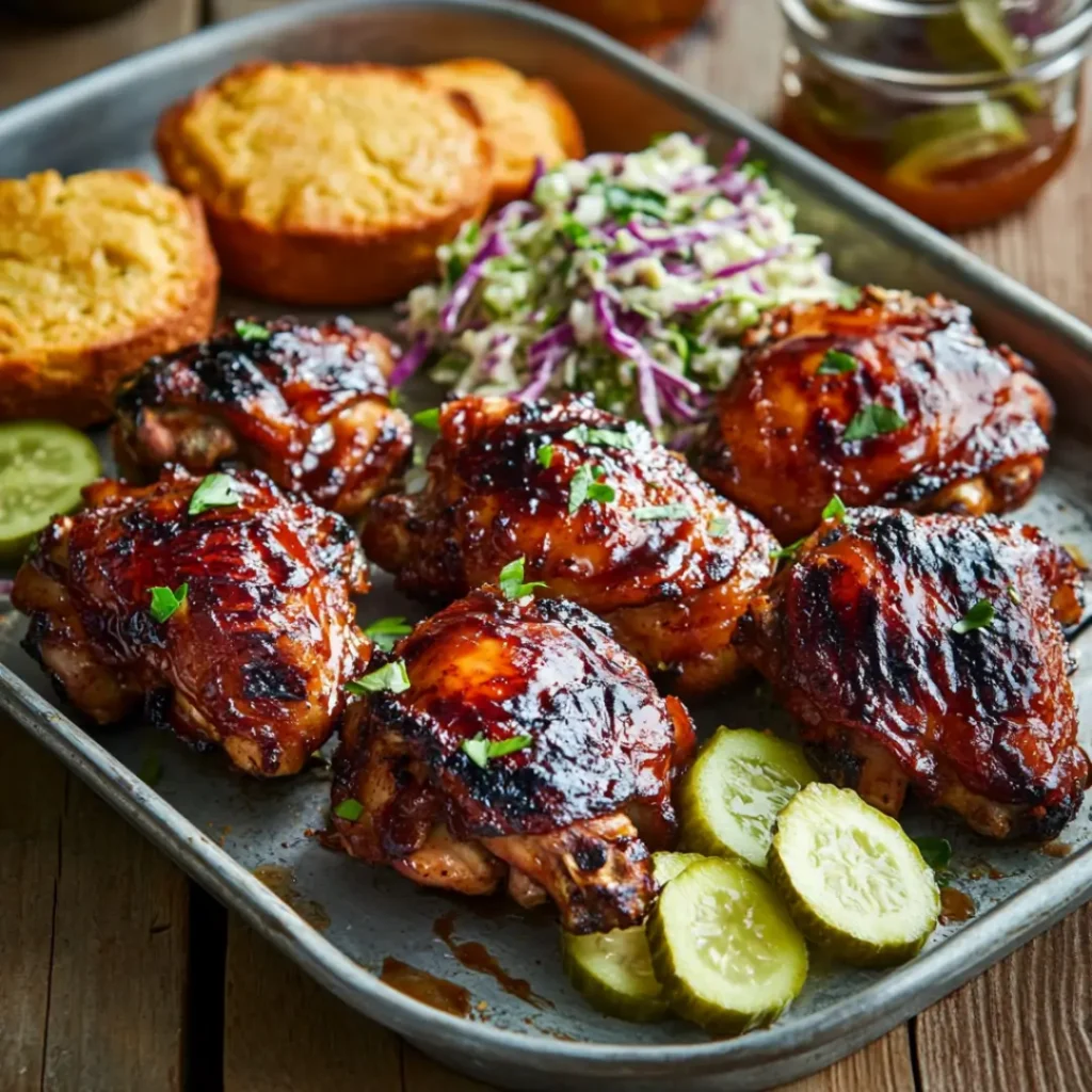 serving smoked chicken thighs with sides